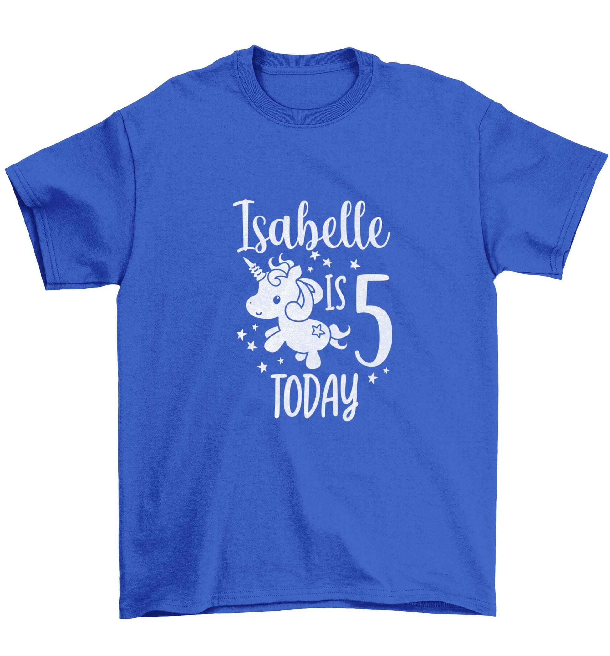 Today I am - Personalise with any name or age! Birthday unicorn Children's blue Tshirt 12-13 Years