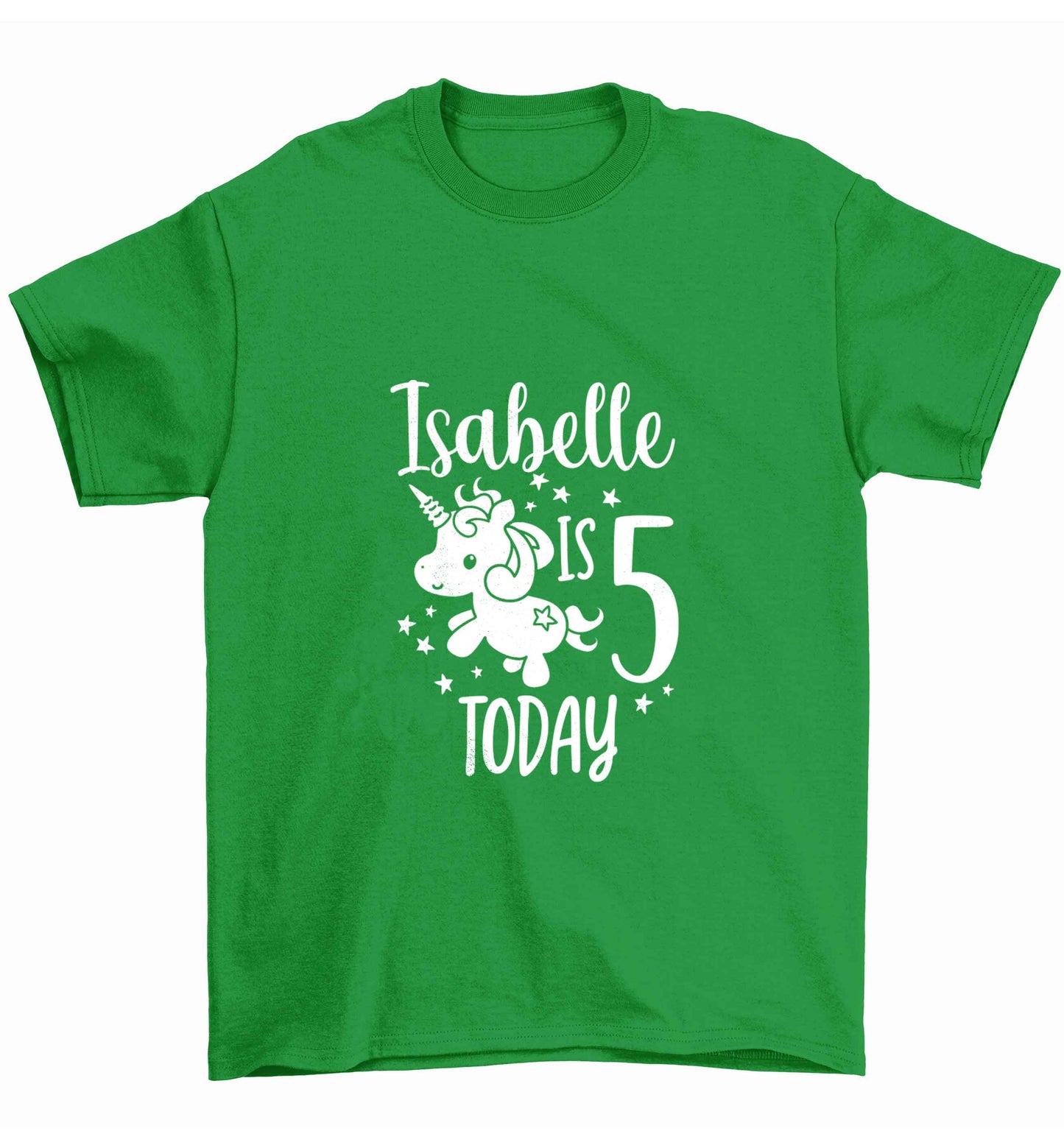 Today I am - Personalise with any name or age! Birthday unicorn Children's green Tshirt 12-13 Years