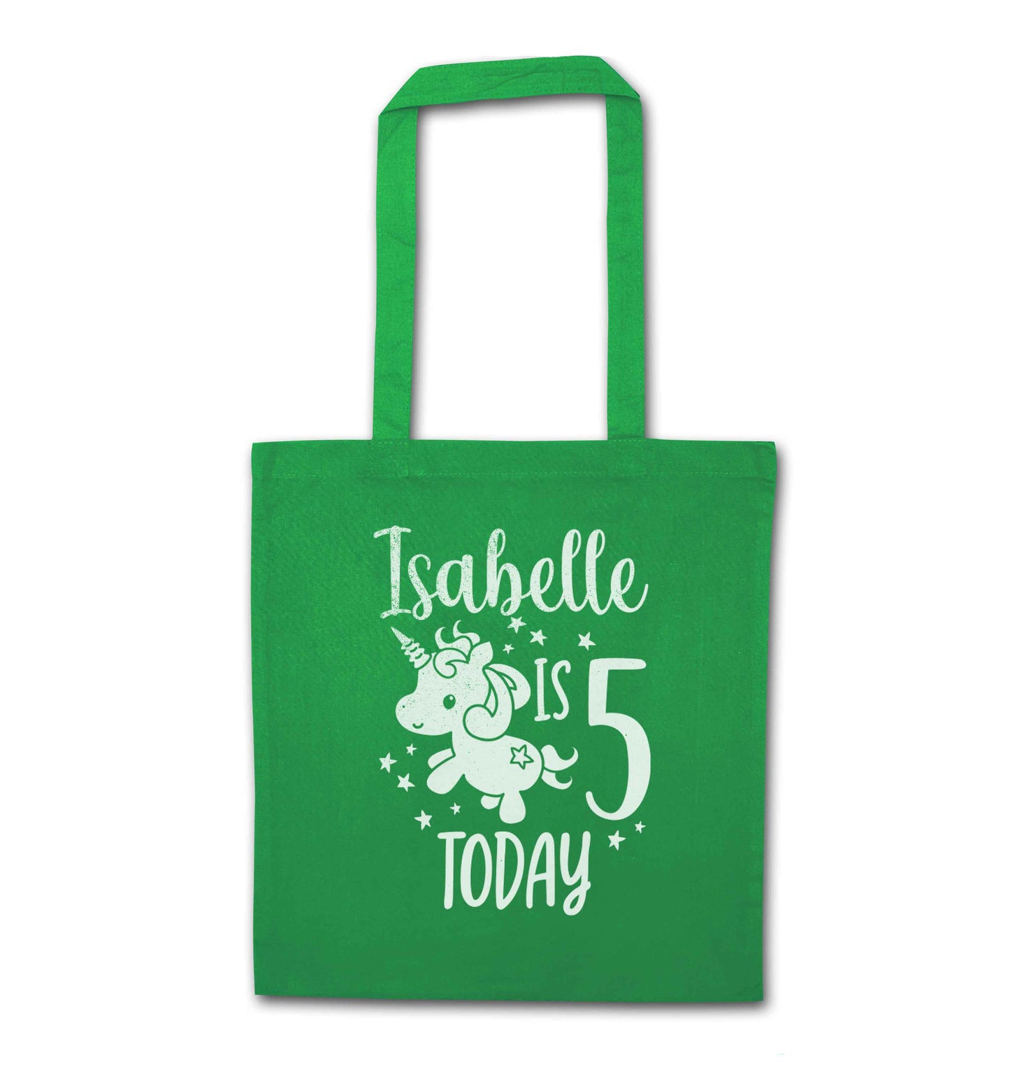 Today I am - Personalise with any name or age! Birthday unicorn green tote bag