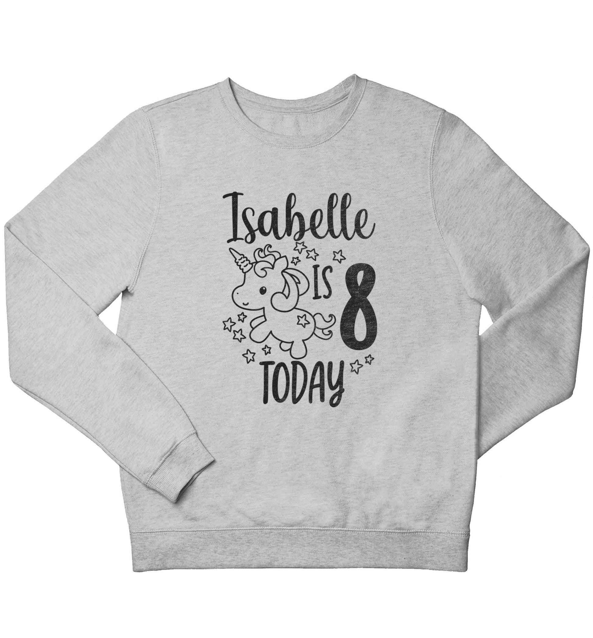 Today I am - Personalise with any name or age! Birthday unicorn children's grey sweater 12-13 Years