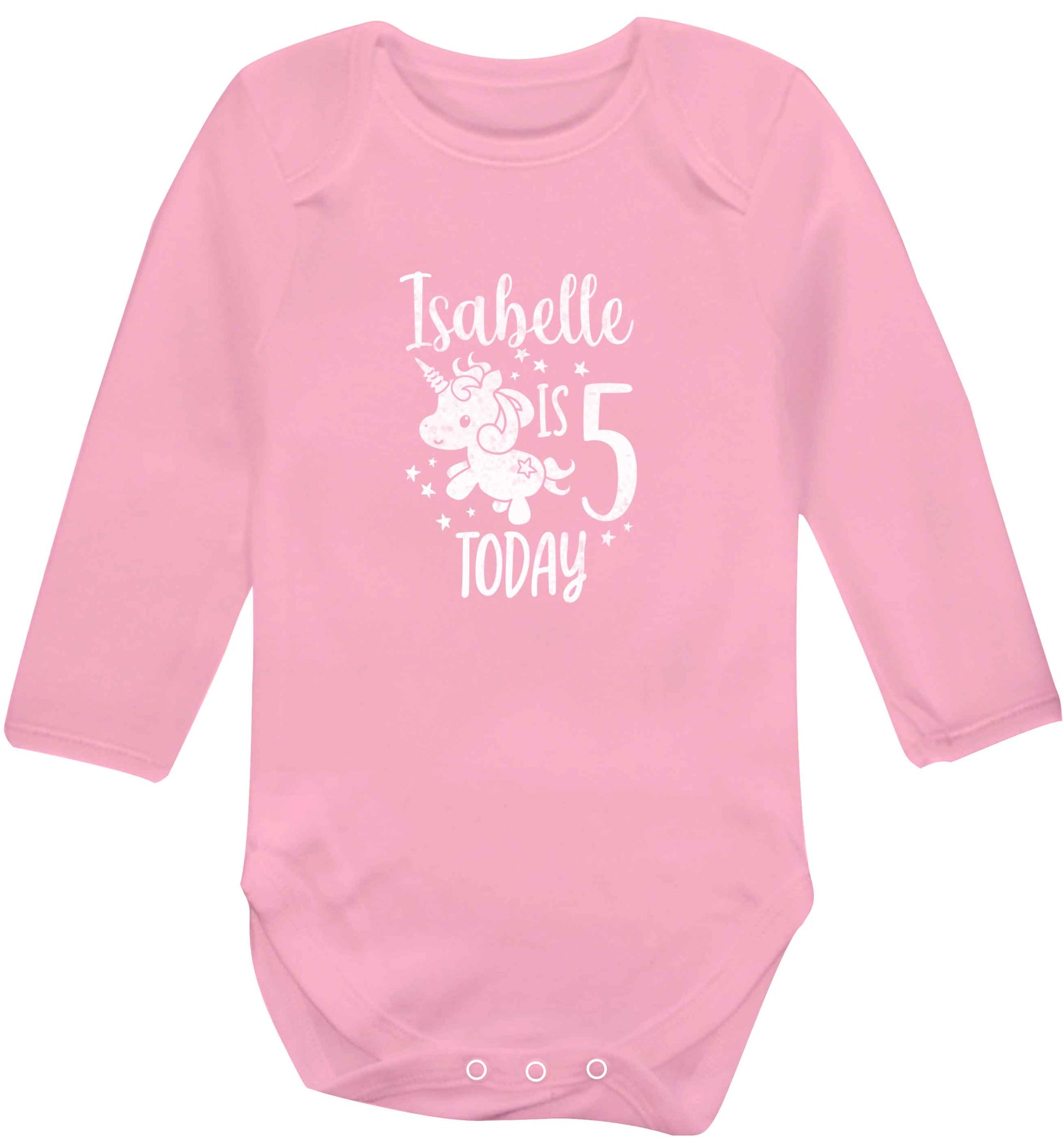 Today I am - Personalise with any name or age! Birthday unicorn baby vest long sleeved pale pink 6-12 months