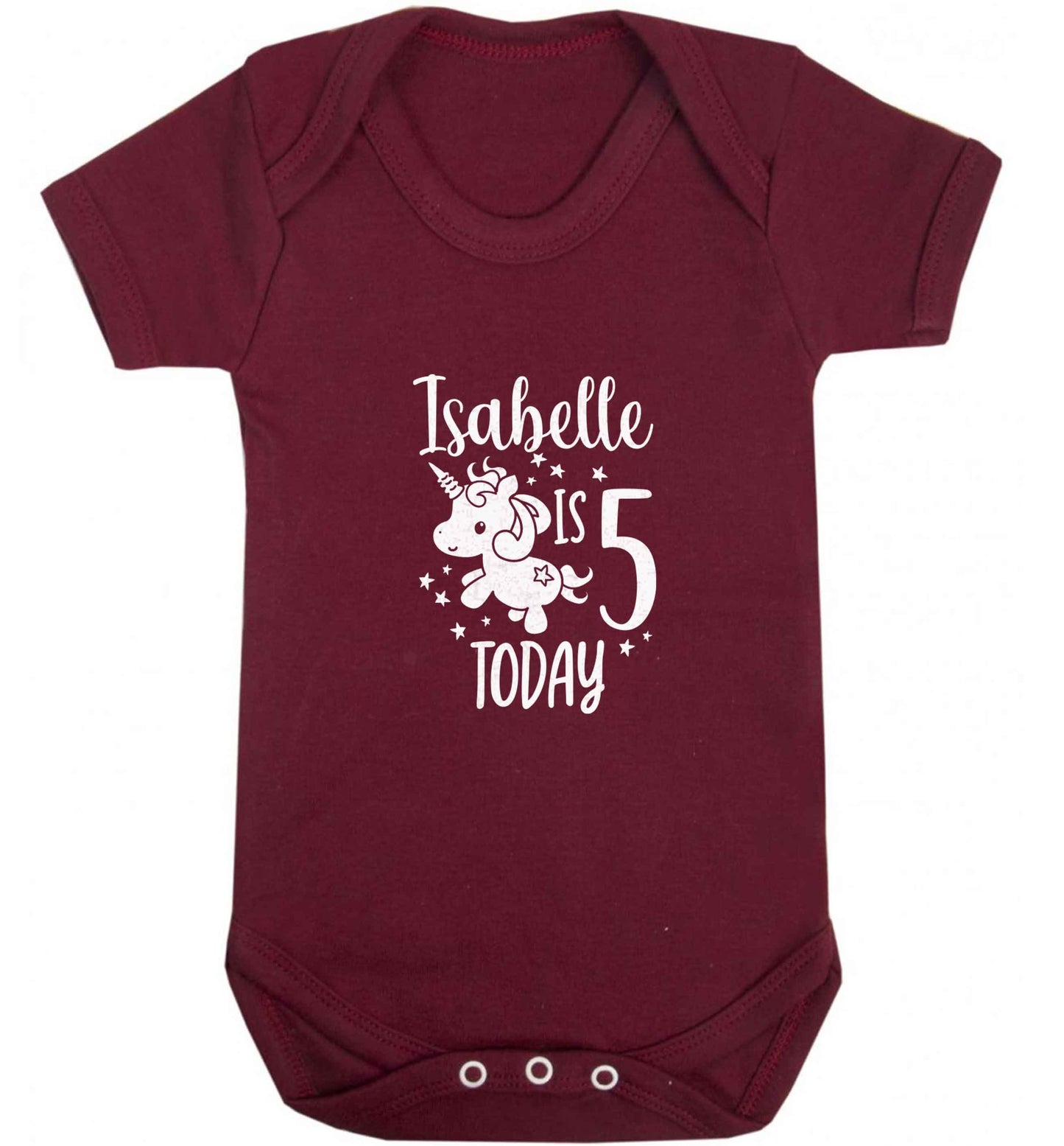 Today I am - Personalise with any name or age! Birthday unicorn baby vest maroon 18-24 months