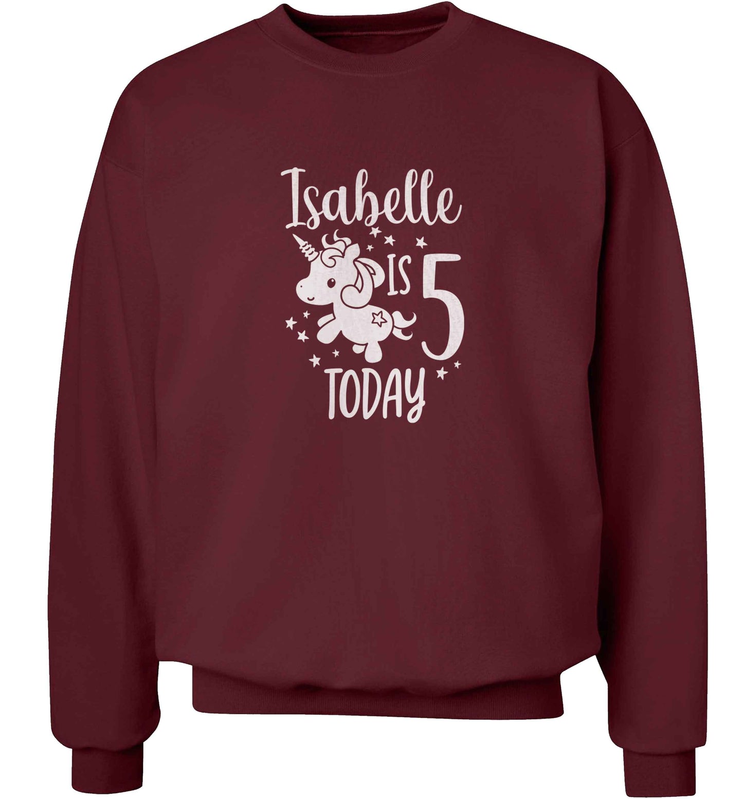 Today I am - Personalise with any name or age! Birthday unicorn adult's unisex maroon sweater 2XL