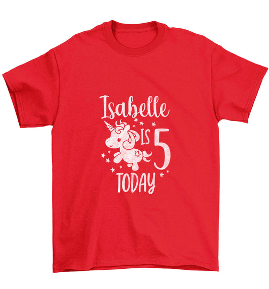 Today I am - Personalise with any name or age! Birthday unicorn Children's red Tshirt 12-13 Years