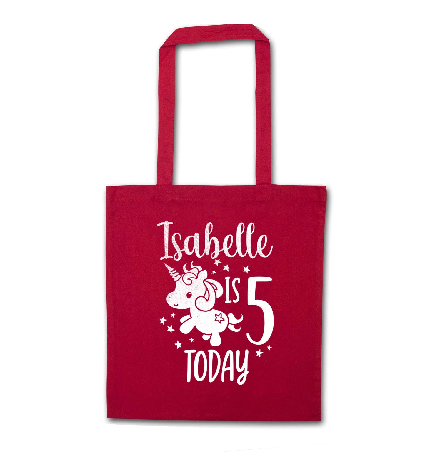 Today I am - Personalise with any name or age! Birthday unicorn red tote bag