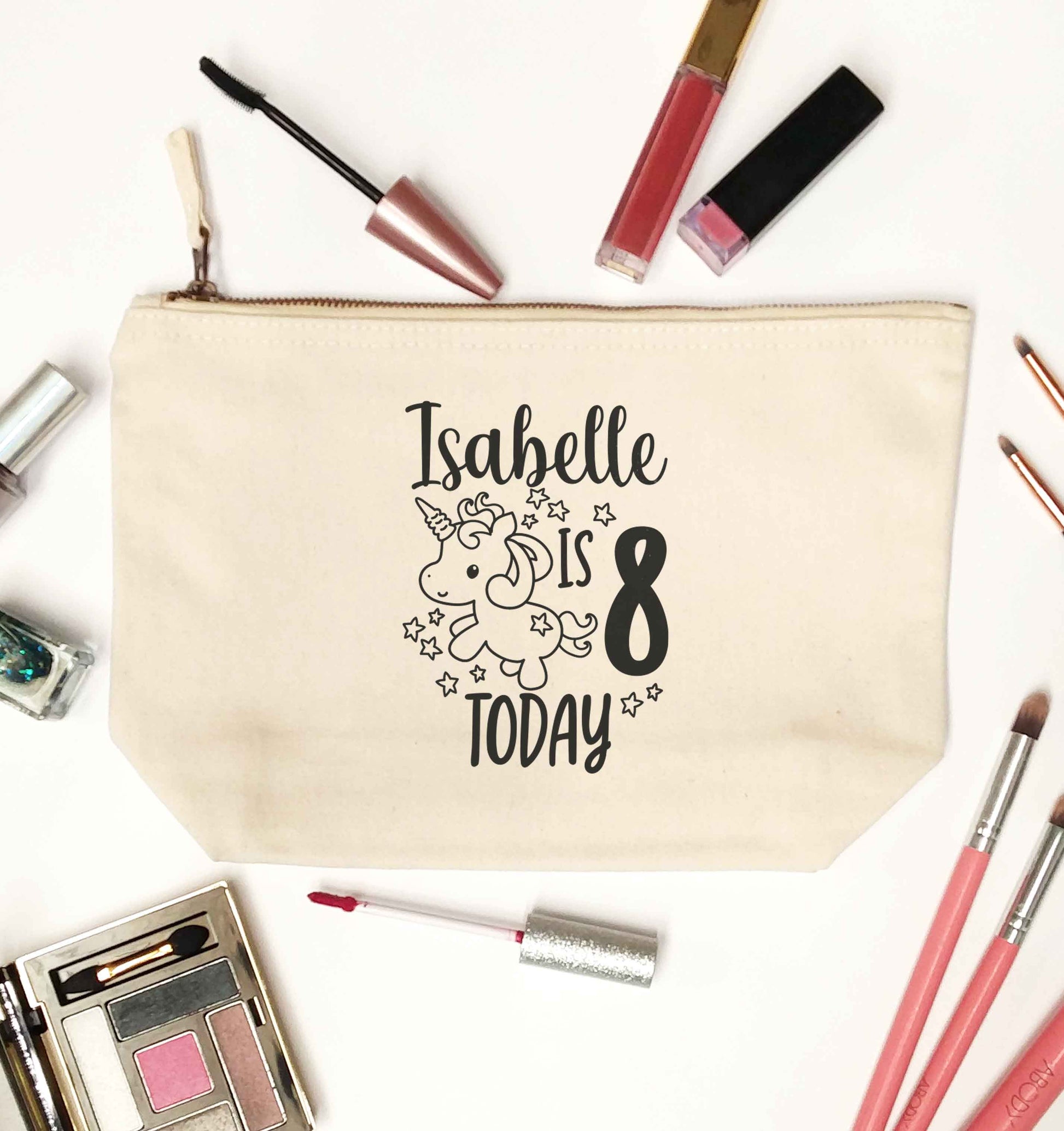 Today I am - Personalise with any name or age! Birthday unicorn natural makeup bag