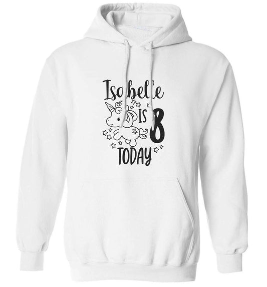 Today I am - Personalise with any name or age! Birthday unicorn adults unisex white hoodie 2XL
