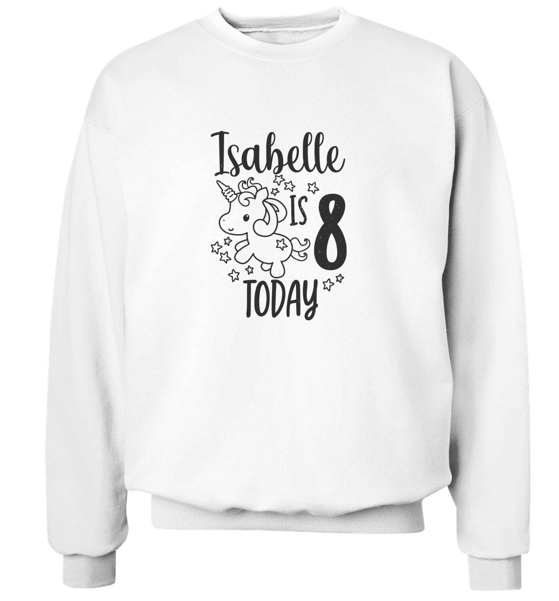 Today I am - Personalise with any name or age! Birthday unicorn adult's unisex white sweater 2XL