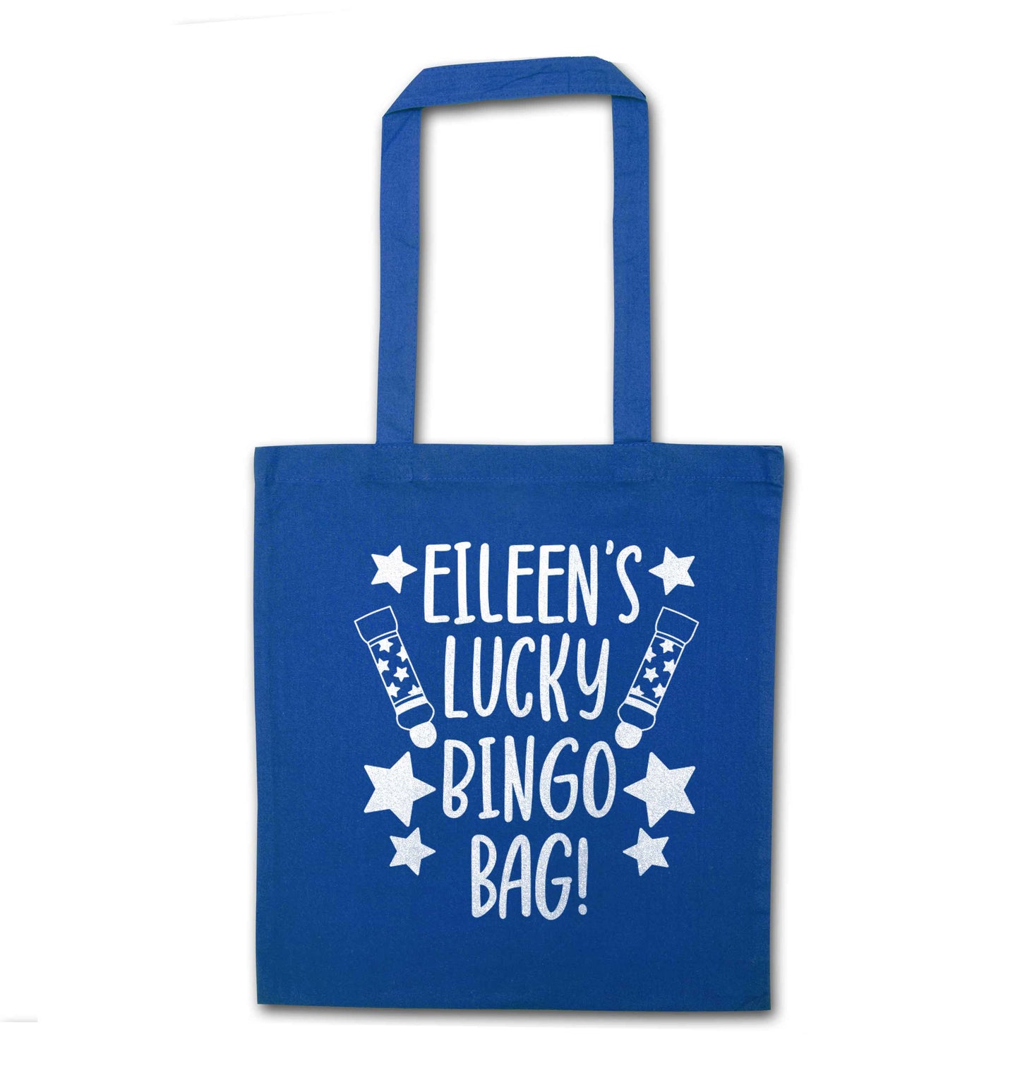 Personalised lucky bingo bag blue tote bag