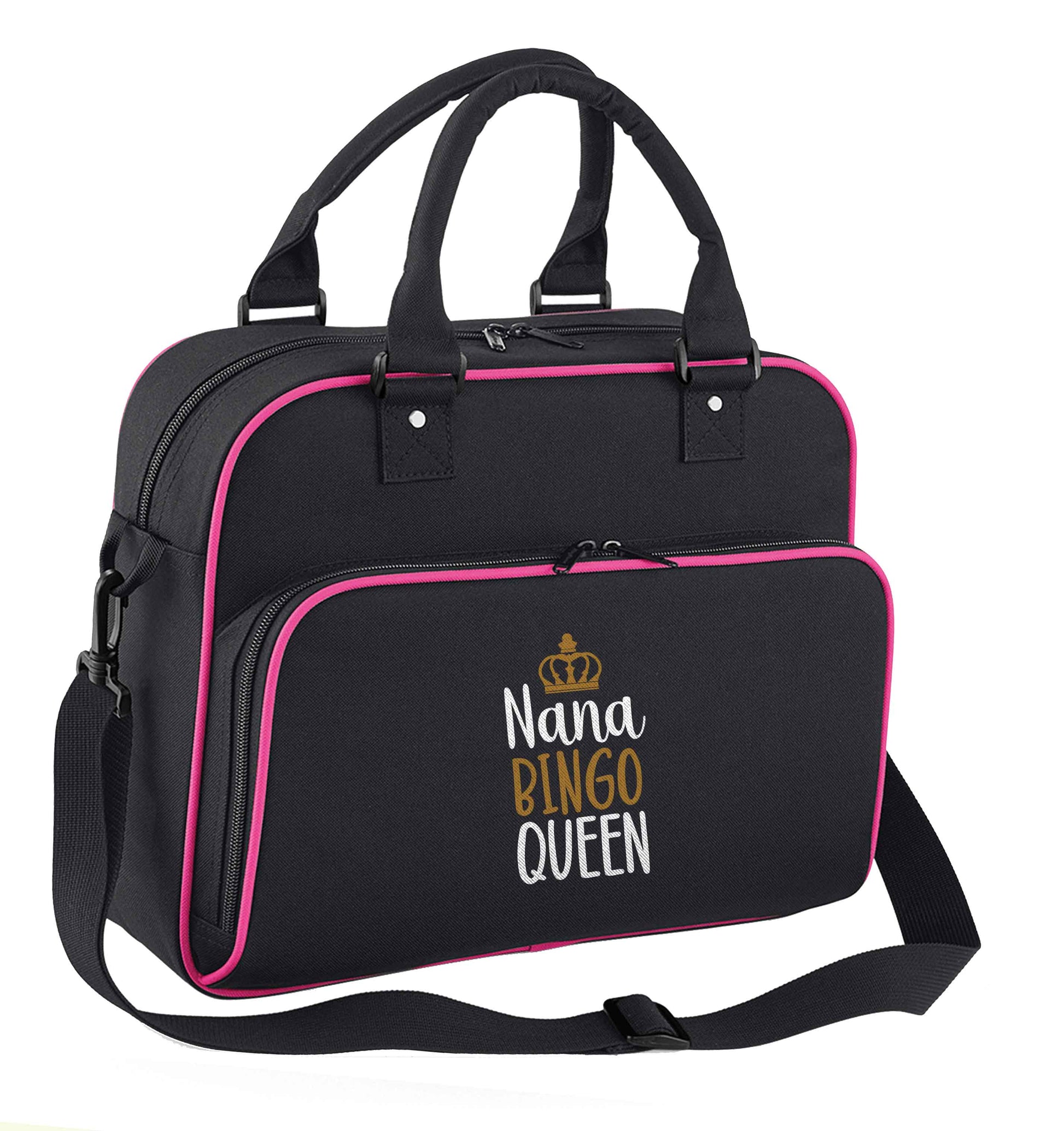 Personalised bingo queen children's dance bag black with pink detail