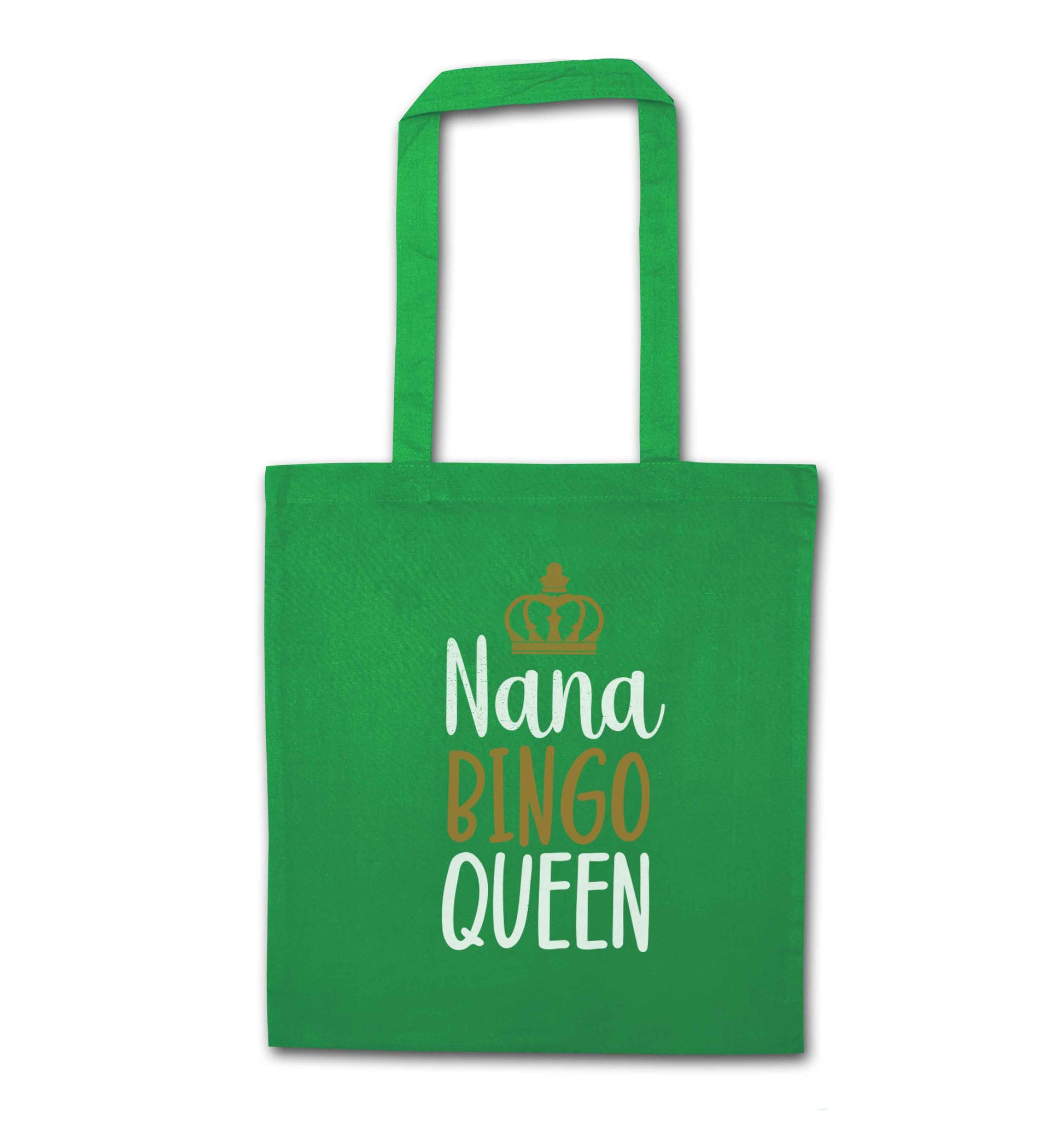 Personalised bingo queen green tote bag