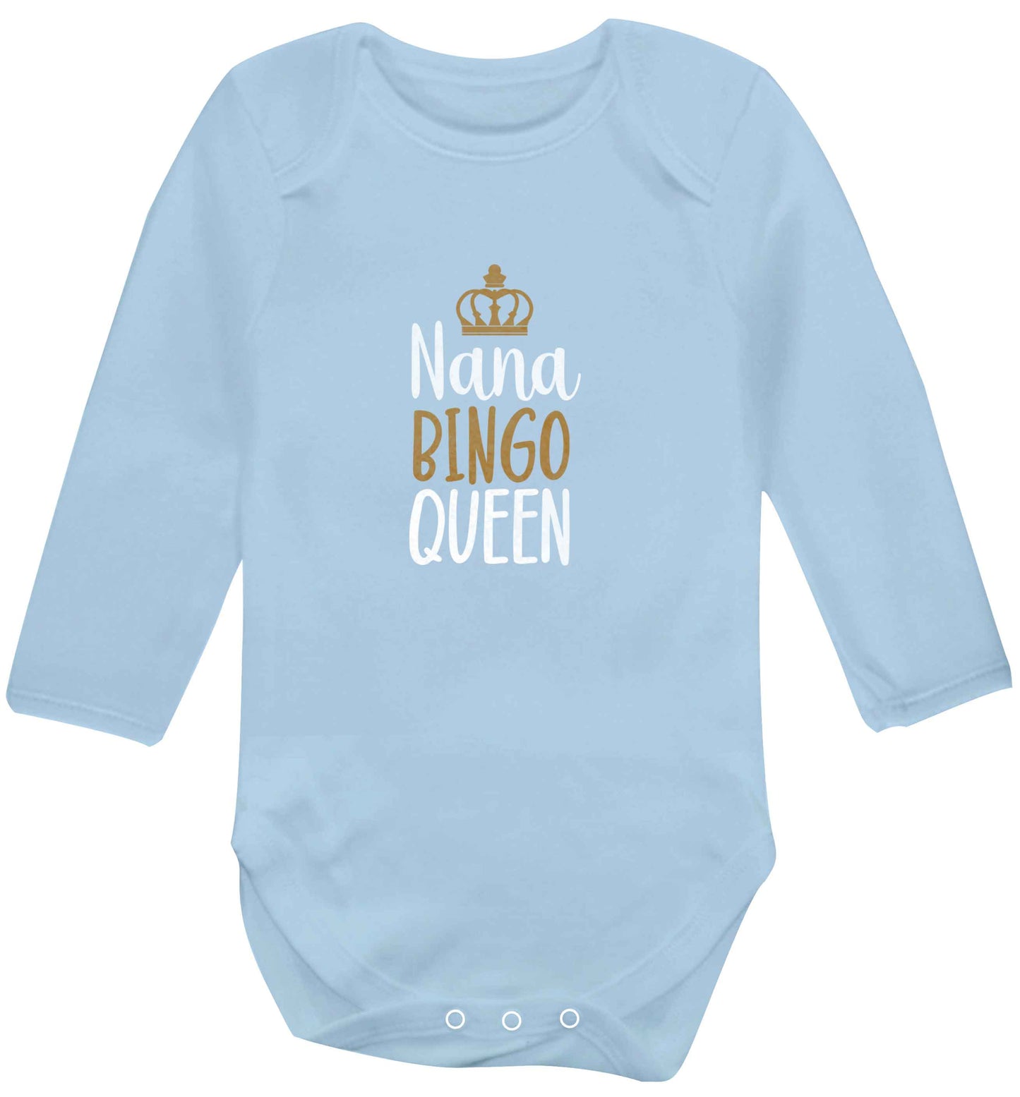 Personalised bingo queen baby vest long sleeved pale blue 6-12 months