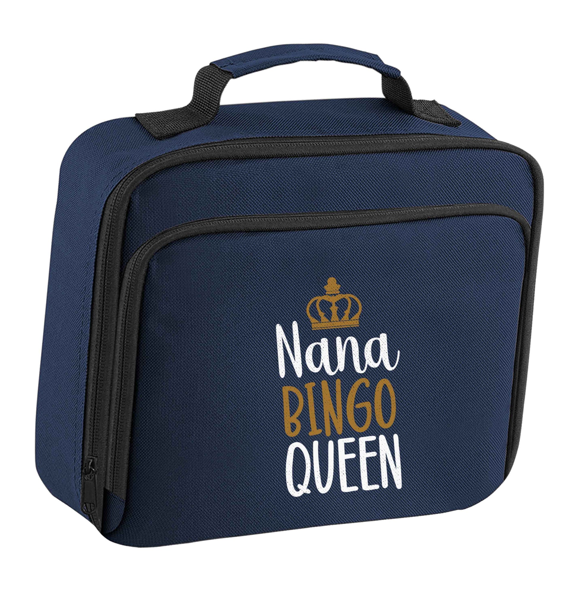 Personalised bingo queen insulated navy lunch bag cooler