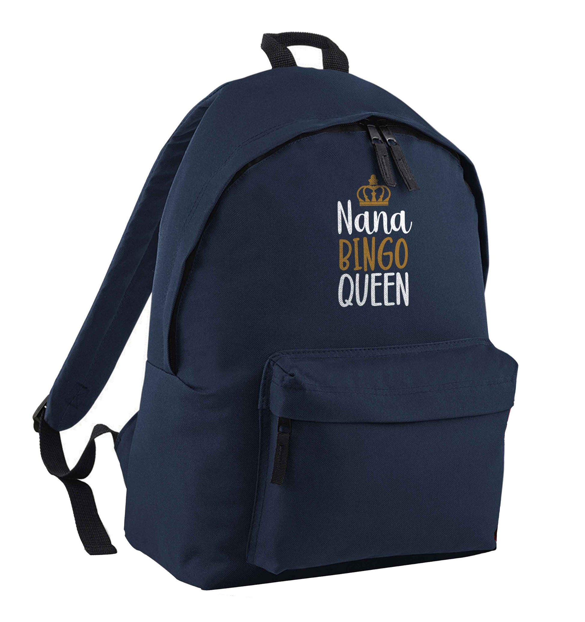 Personalised bingo queen navy adults backpack