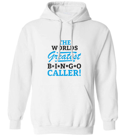 Worlds greatest bingo caller adults unisex white hoodie 2XL