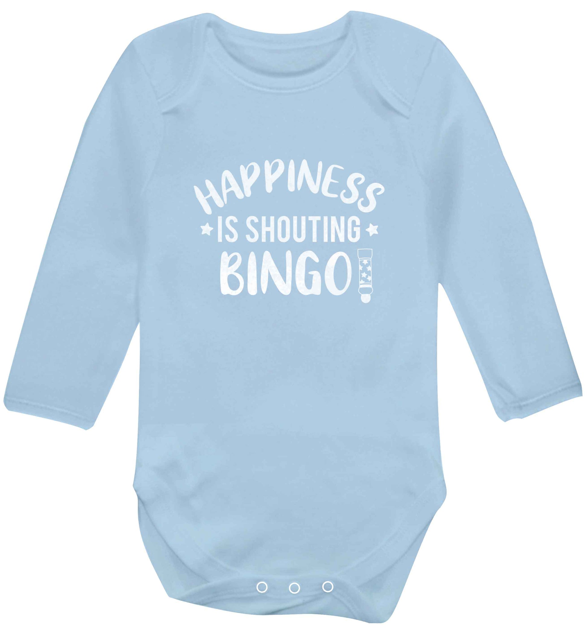 Happiness is shouting bingo! baby vest long sleeved pale blue 6-12 months