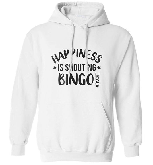 Happiness is shouting bingo! adults unisex white hoodie 2XL