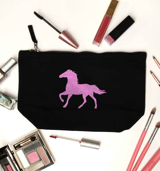Pink horse black makeup bag