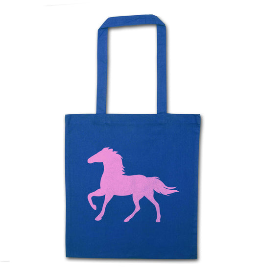 Pink horse blue tote bag