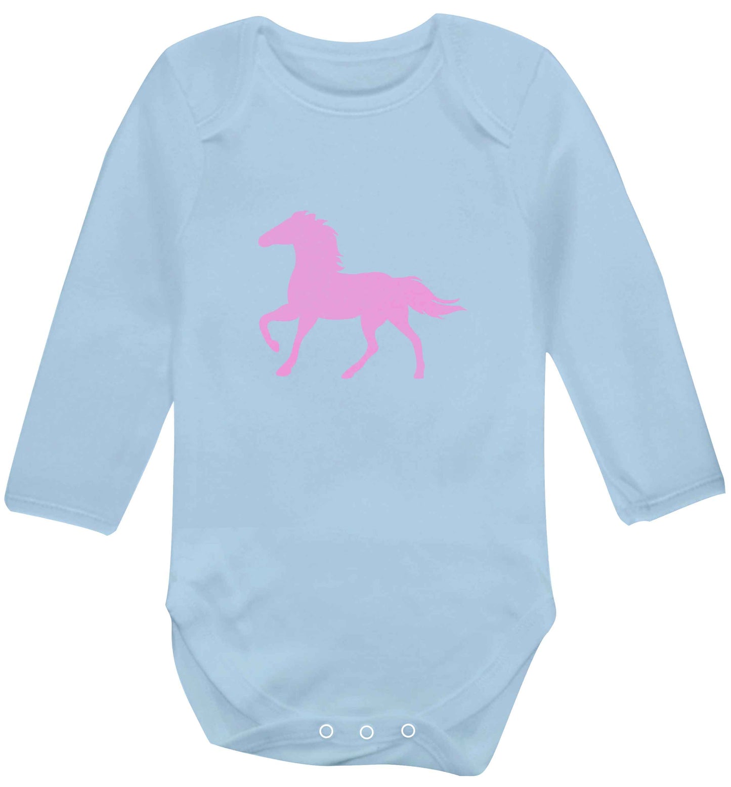 Pink horse baby vest long sleeved pale blue 6-12 months