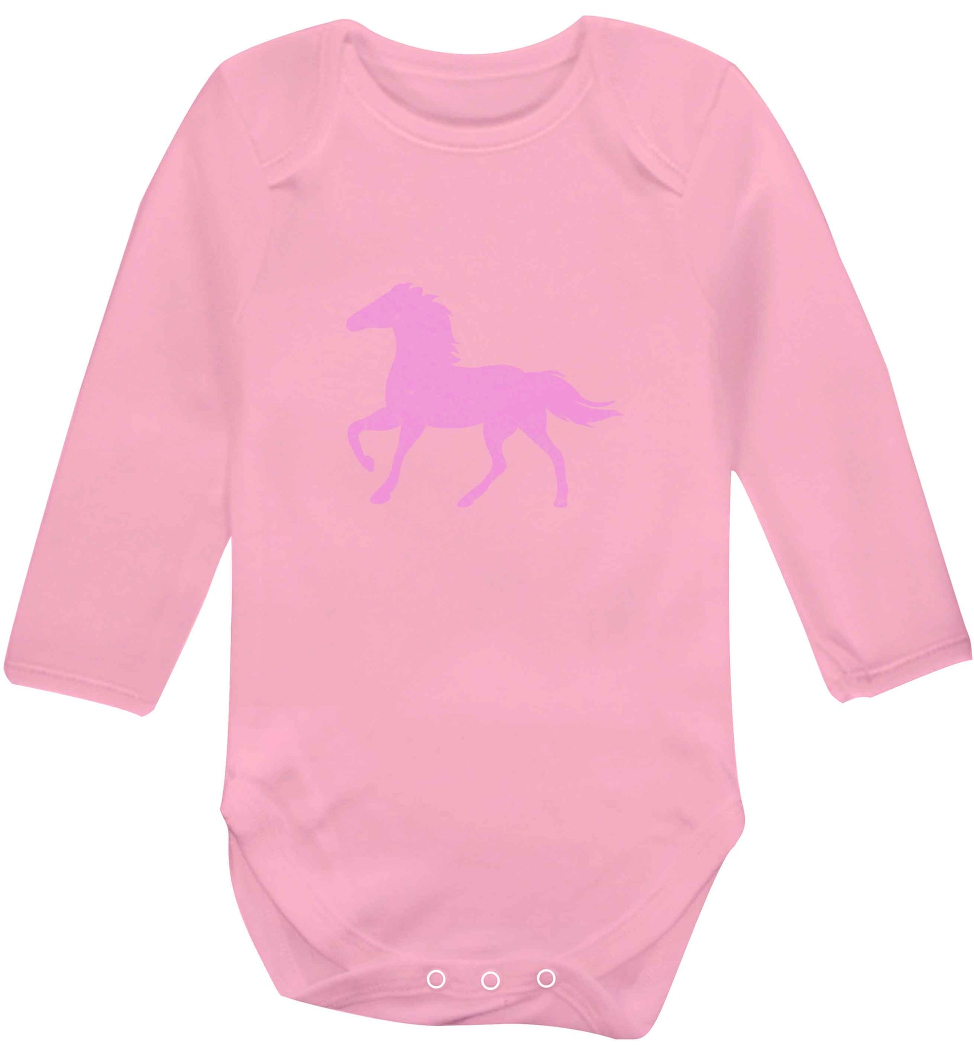 Pink horse baby vest long sleeved pale pink 6-12 months
