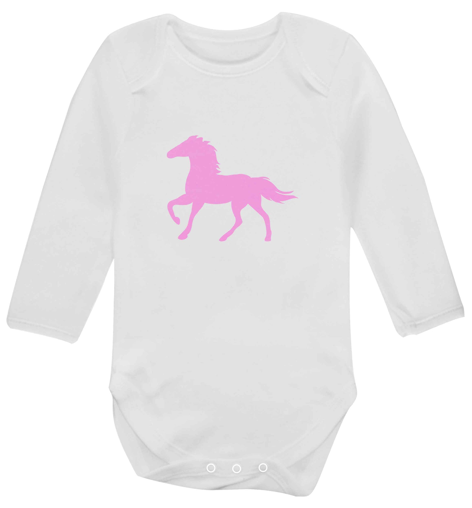 Pink horse baby vest long sleeved white 6-12 months