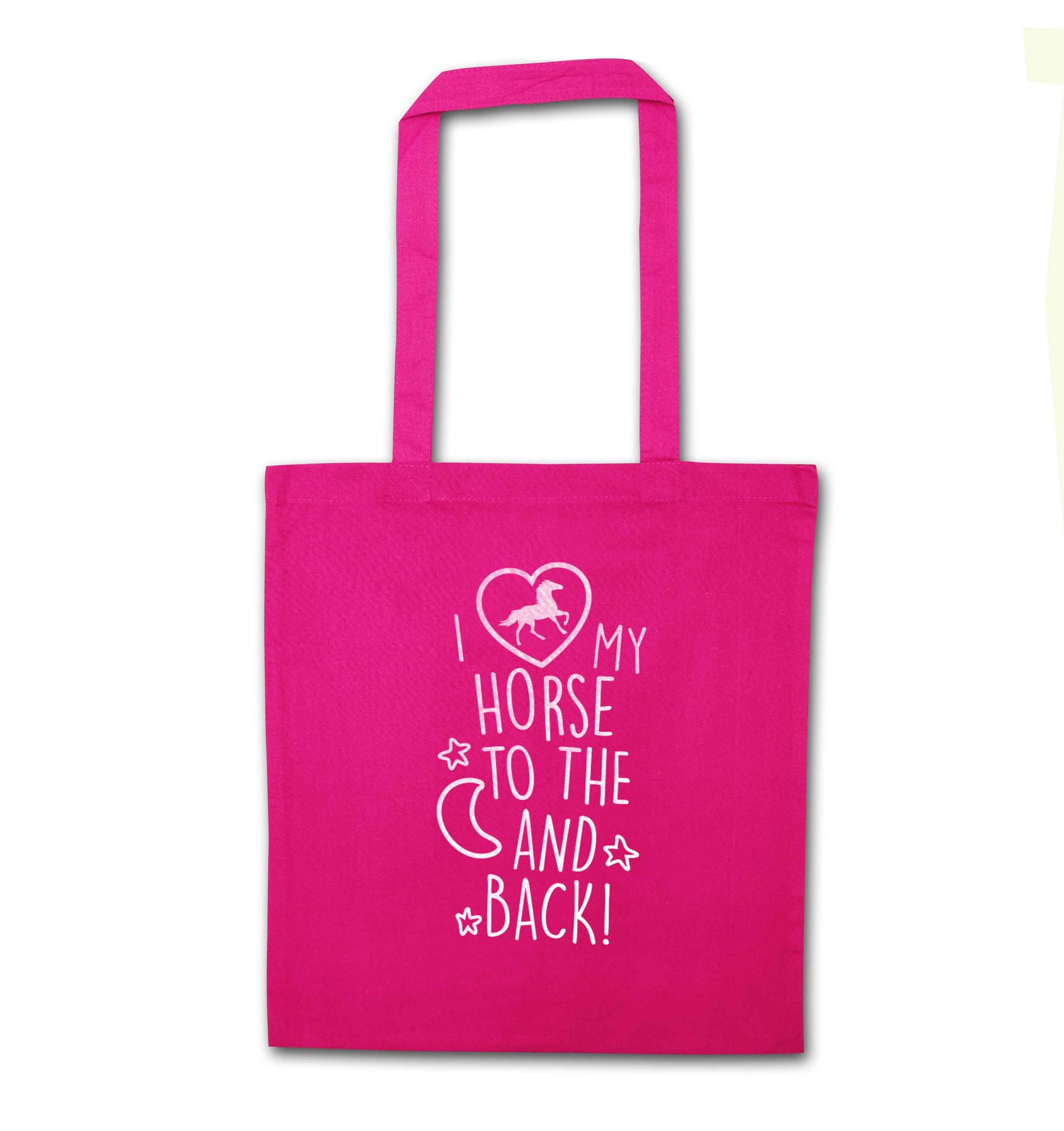 I love my horse to the moon and back pink tote bag
