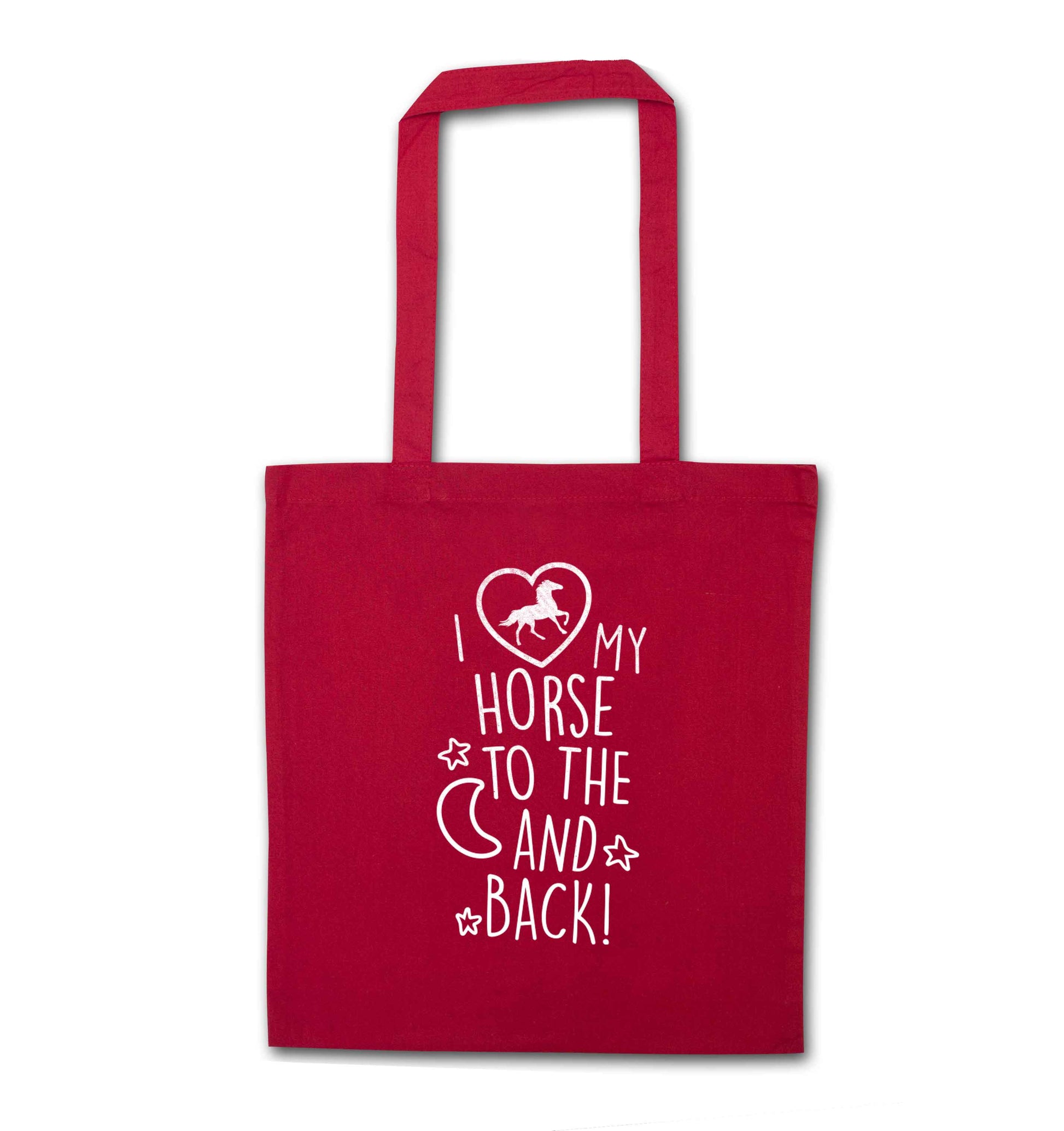 I love my horse to the moon and back red tote bag