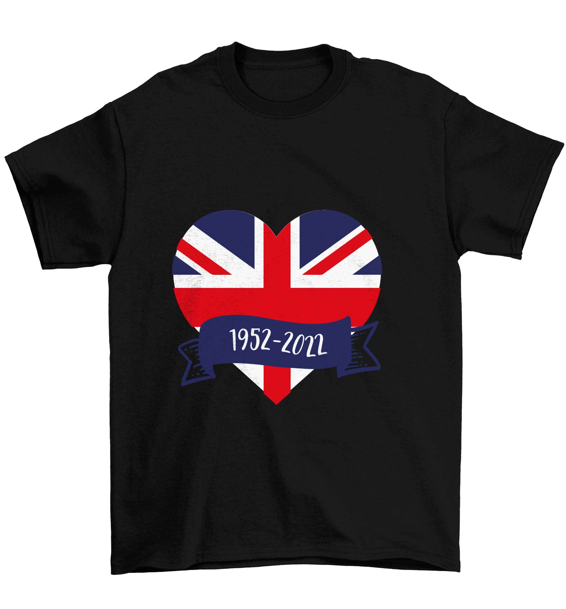 British flag heart Queens jubilee Children's black Tshirt 12-13 Years