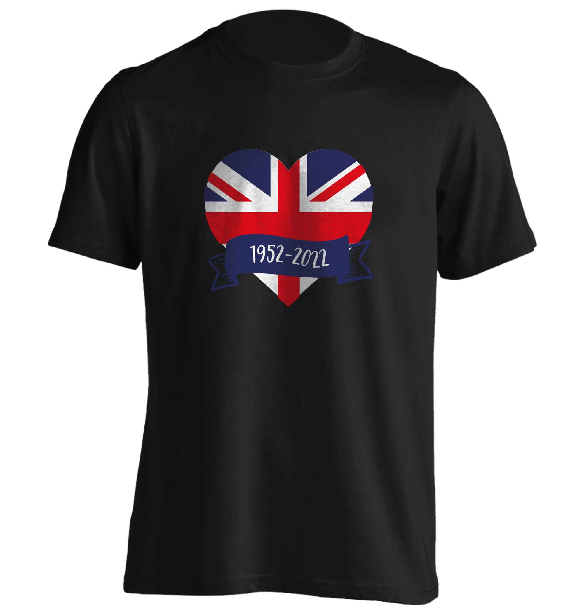 British flag heart Queens jubilee adults unisex black Tshirt 2XL