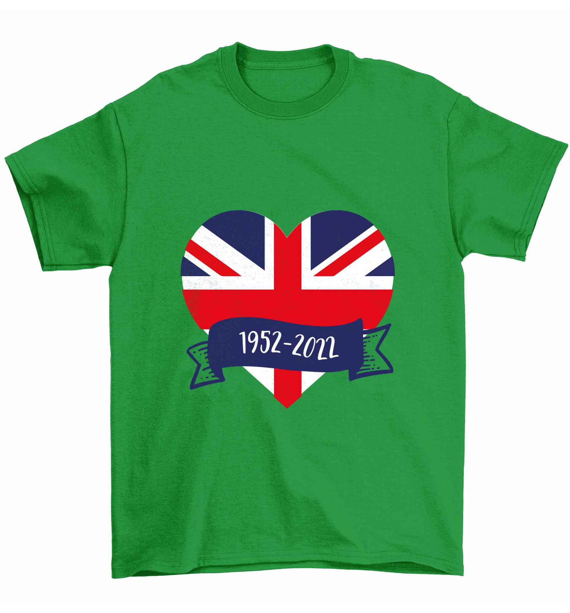 British flag heart Queens jubilee Children's green Tshirt 12-13 Years