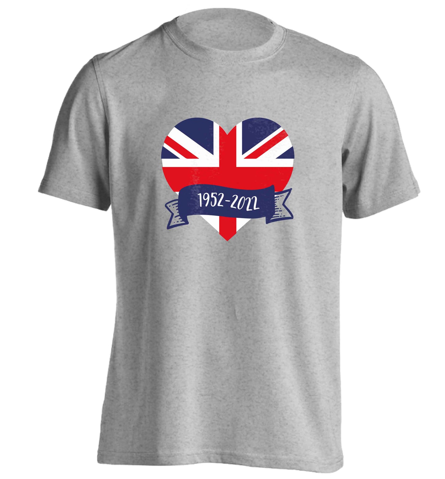 British flag heart Queens jubilee adults unisex grey Tshirt 2XL