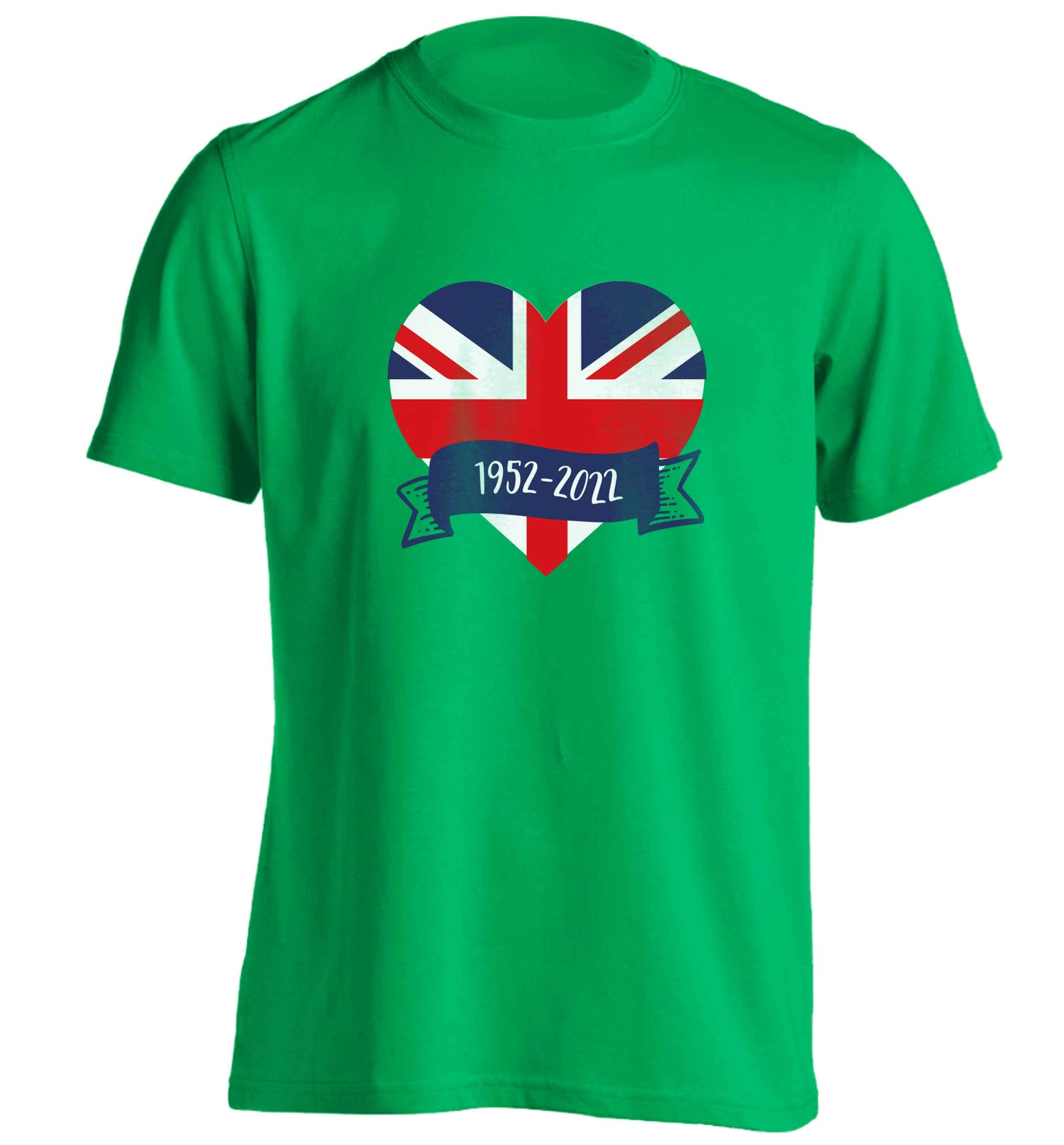 British flag heart Queens jubilee adults unisex green Tshirt 2XL