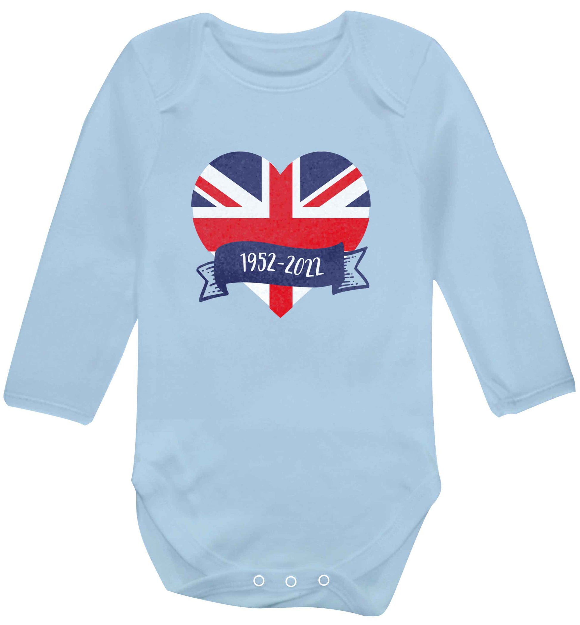 British flag heart Queens jubilee baby vest long sleeved pale blue 6-12 months
