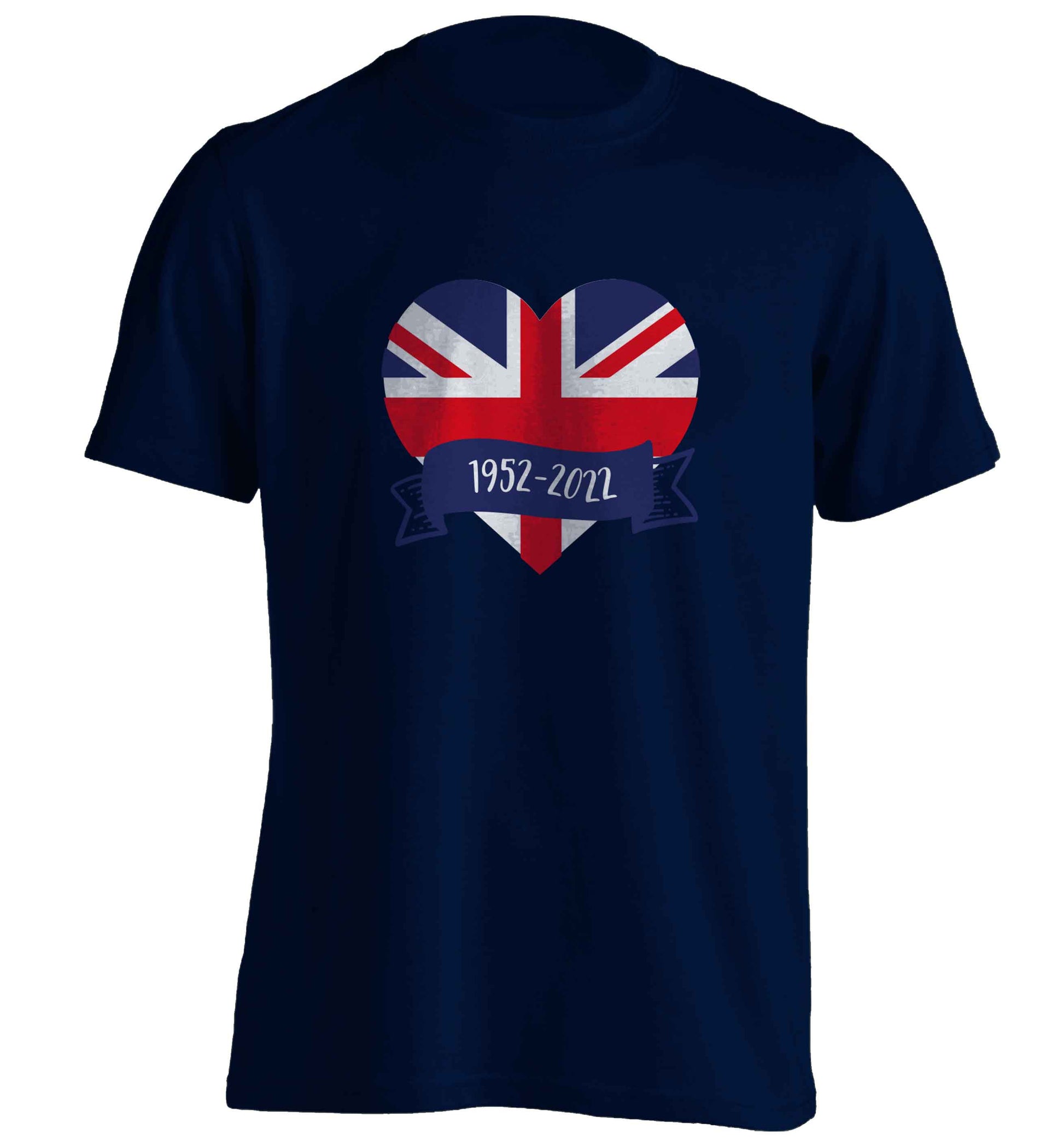 British flag heart Queens jubilee adults unisex navy Tshirt 2XL
