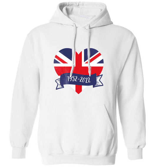 British flag heart Queens jubilee adults unisex white hoodie 2XL