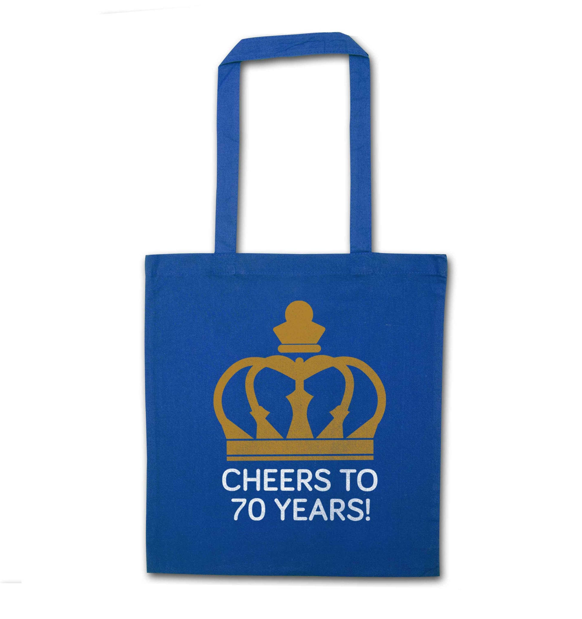 Cheers to 70 years! blue tote bag