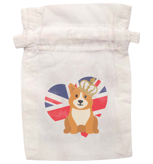 British corgi and flag | XS - L | Pouch / Drawstring bag / Sack | Organic Cotton | Bulk discounts available!