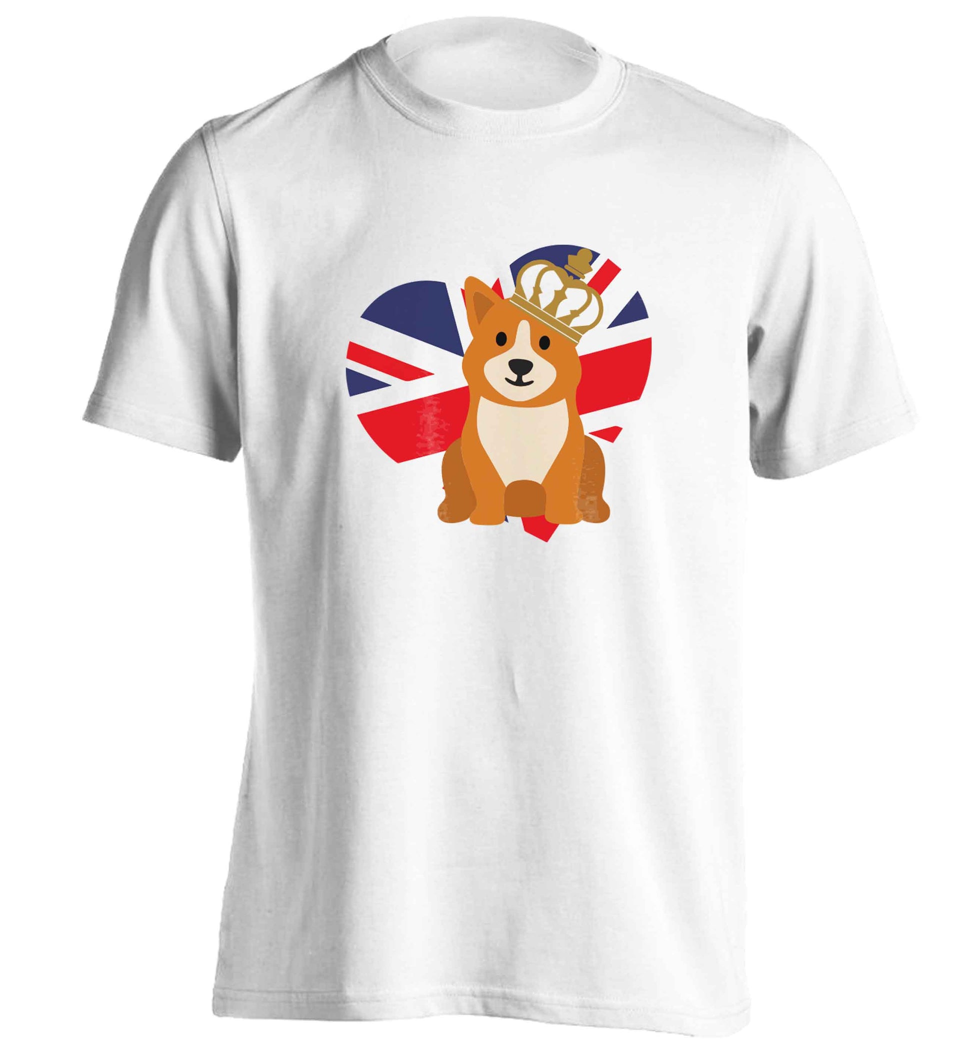 British corgi and flag adults unisex white Tshirt 2XL