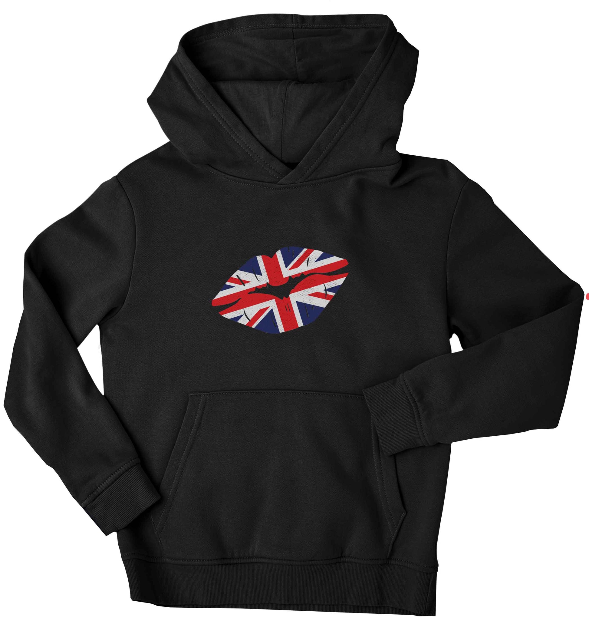 British flag kiss children's black hoodie 12-13 Years