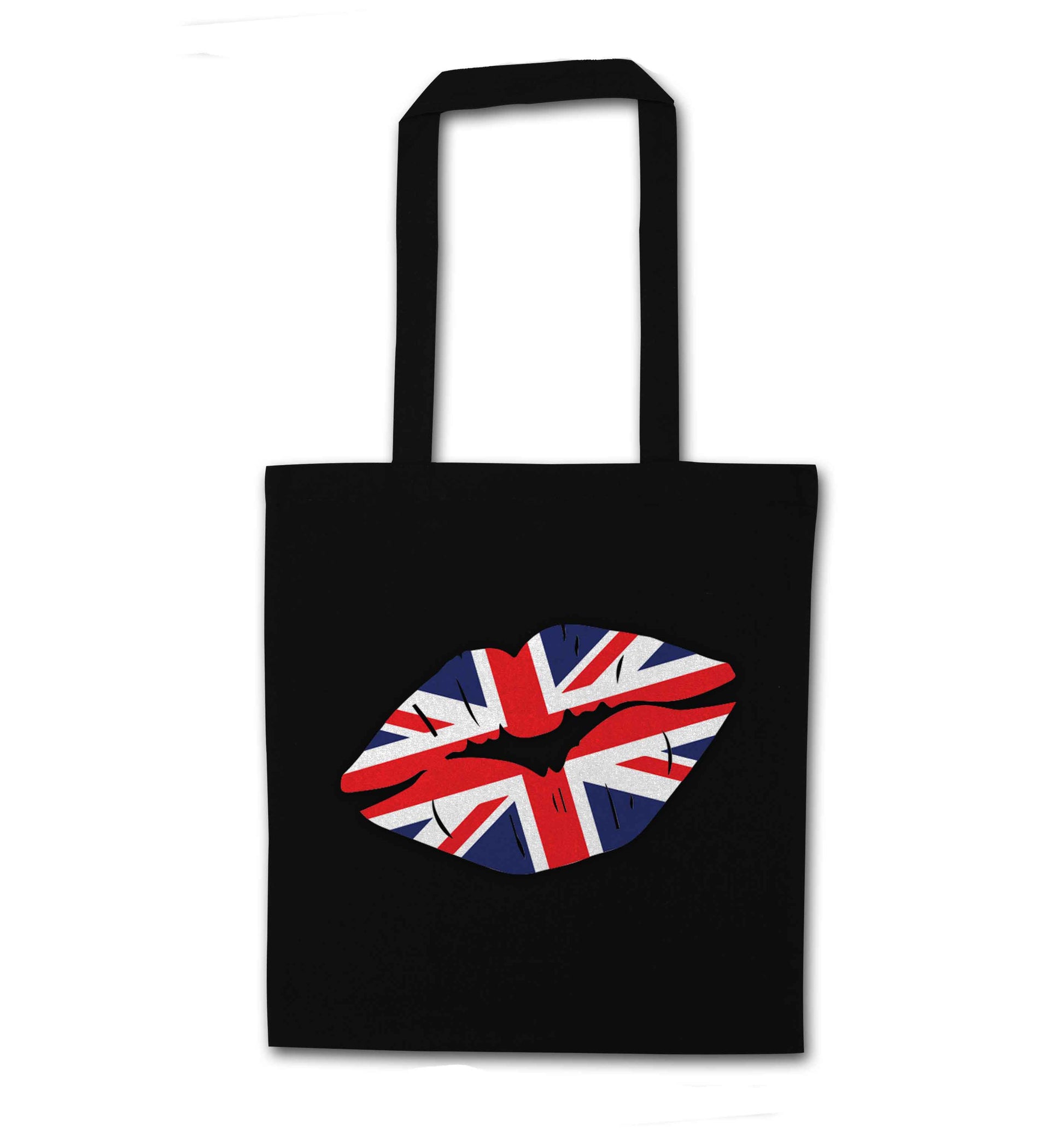 British flag kiss black tote bag