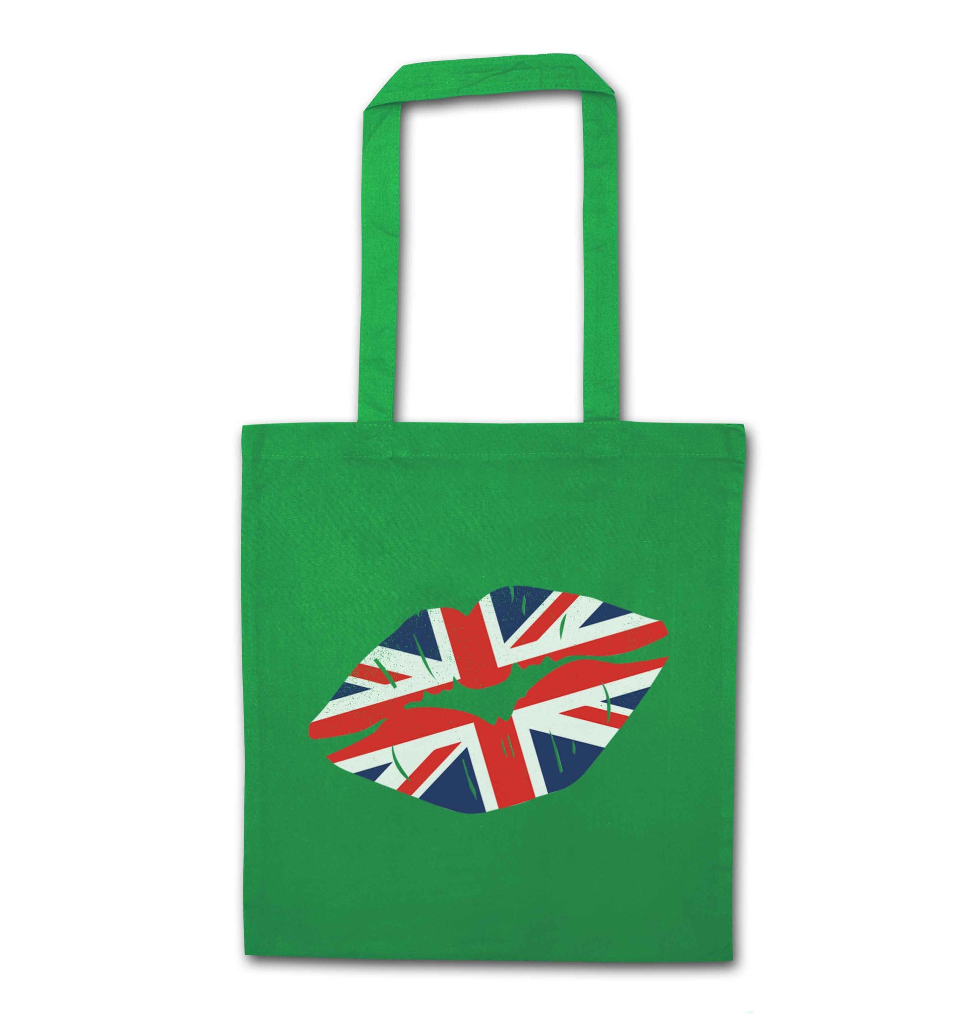 British flag kiss green tote bag