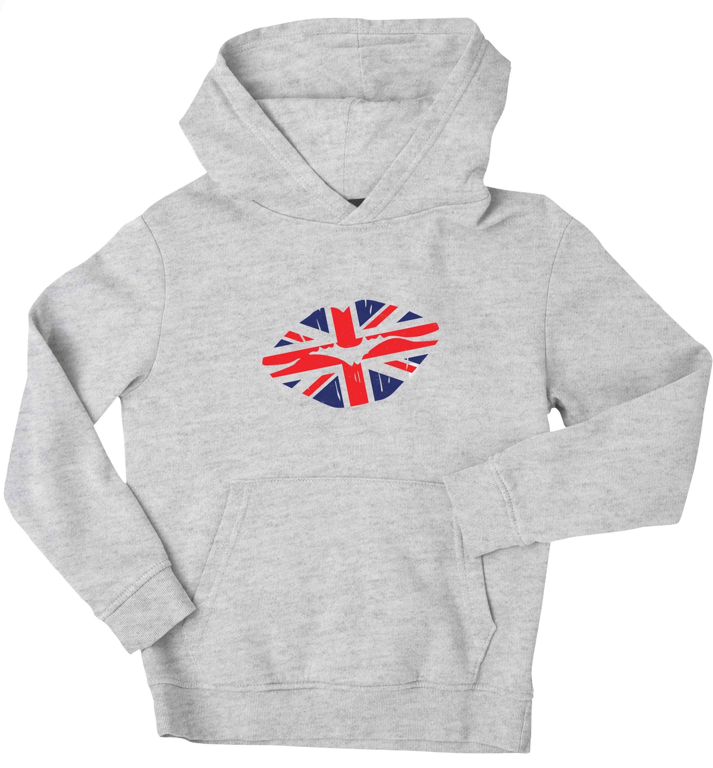 British flag kiss children's grey hoodie 12-13 Years