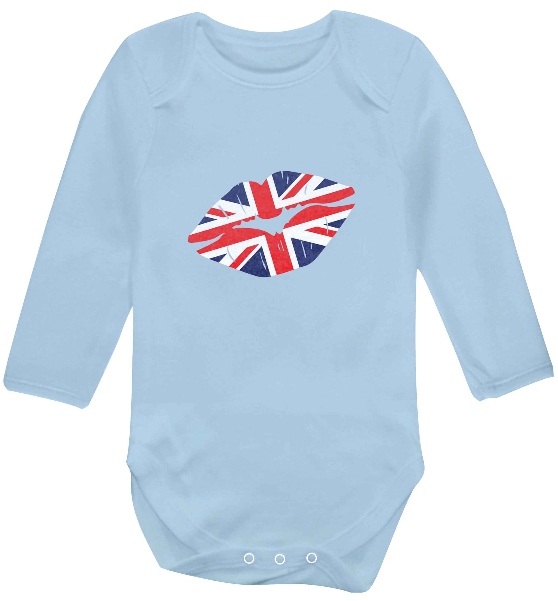 British flag kiss baby vest long sleeved pale blue 6-12 months