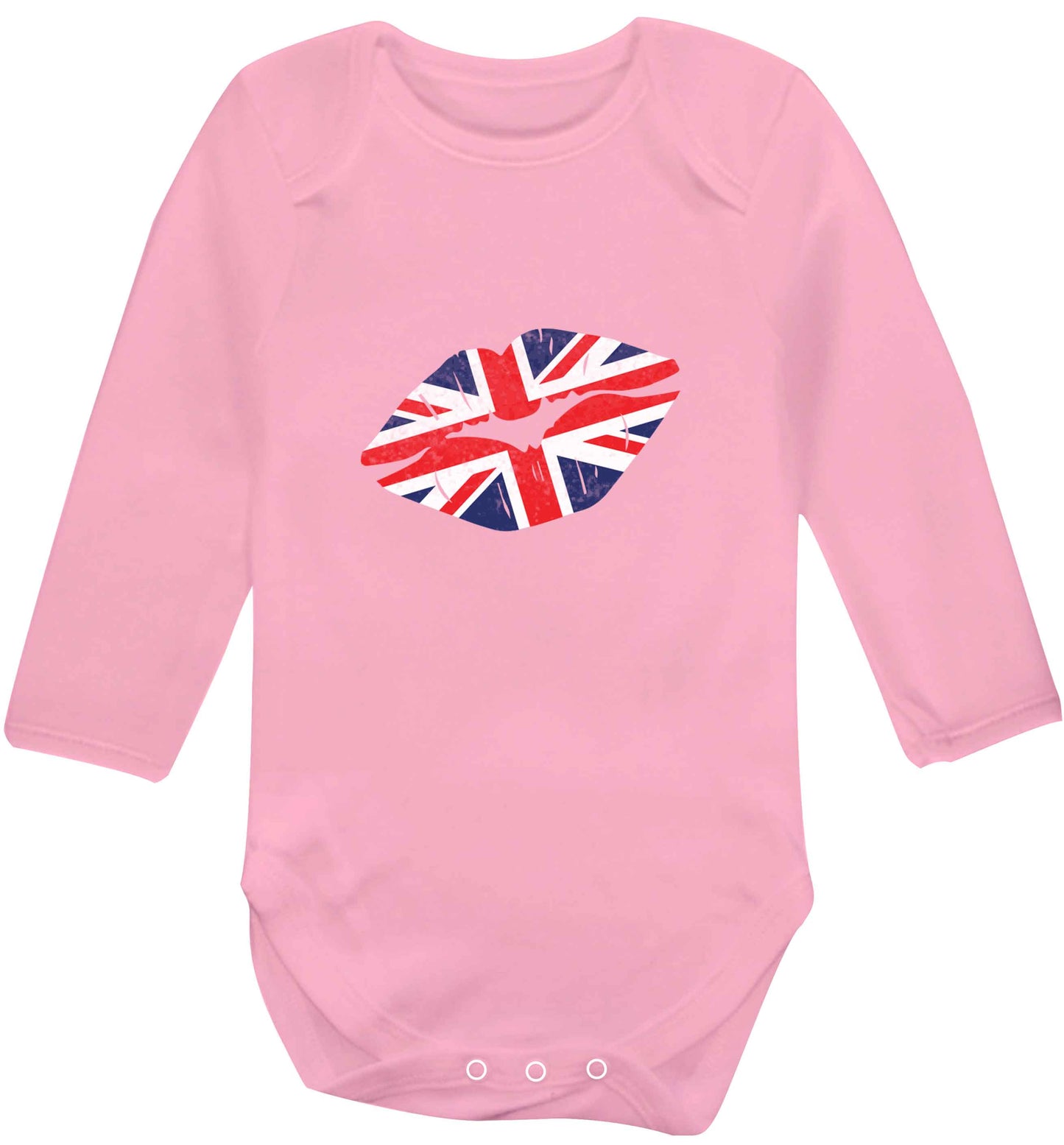British flag kiss baby vest long sleeved pale pink 6-12 months