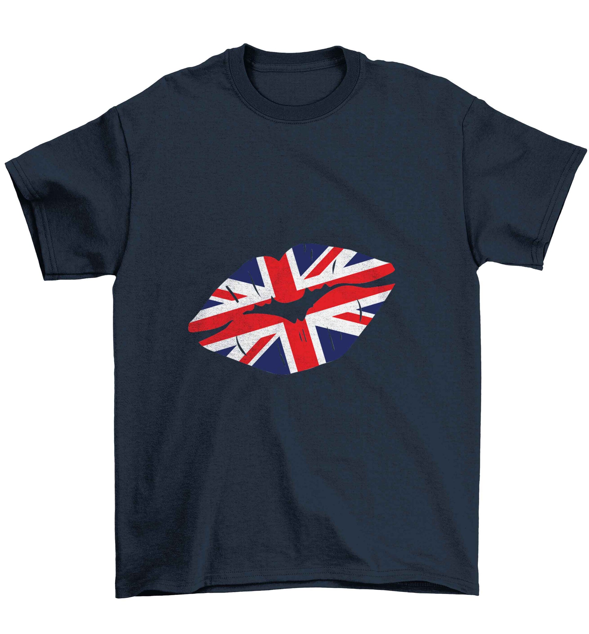 British flag kiss Children's navy Tshirt 12-13 Years