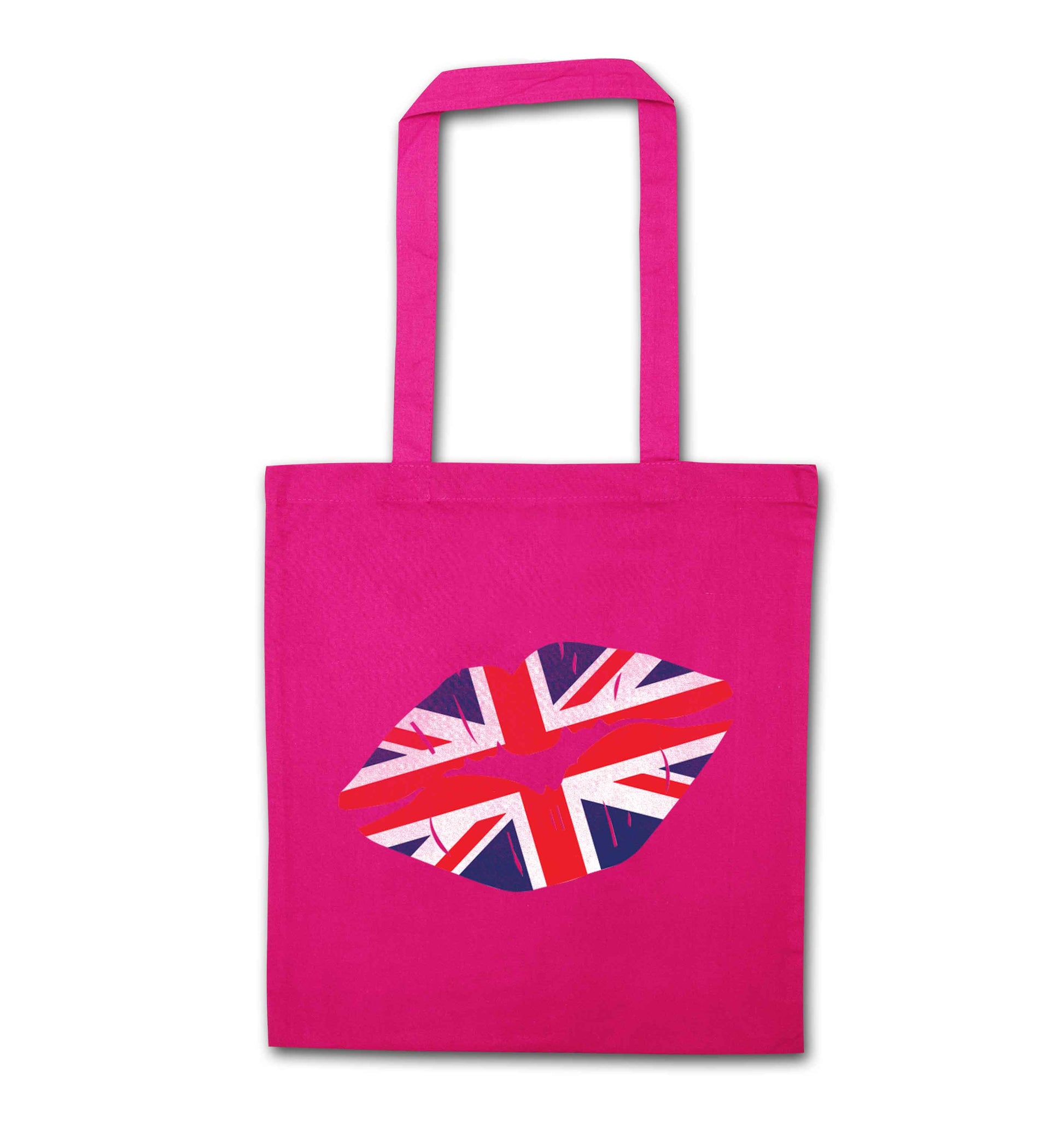 British flag kiss pink tote bag
