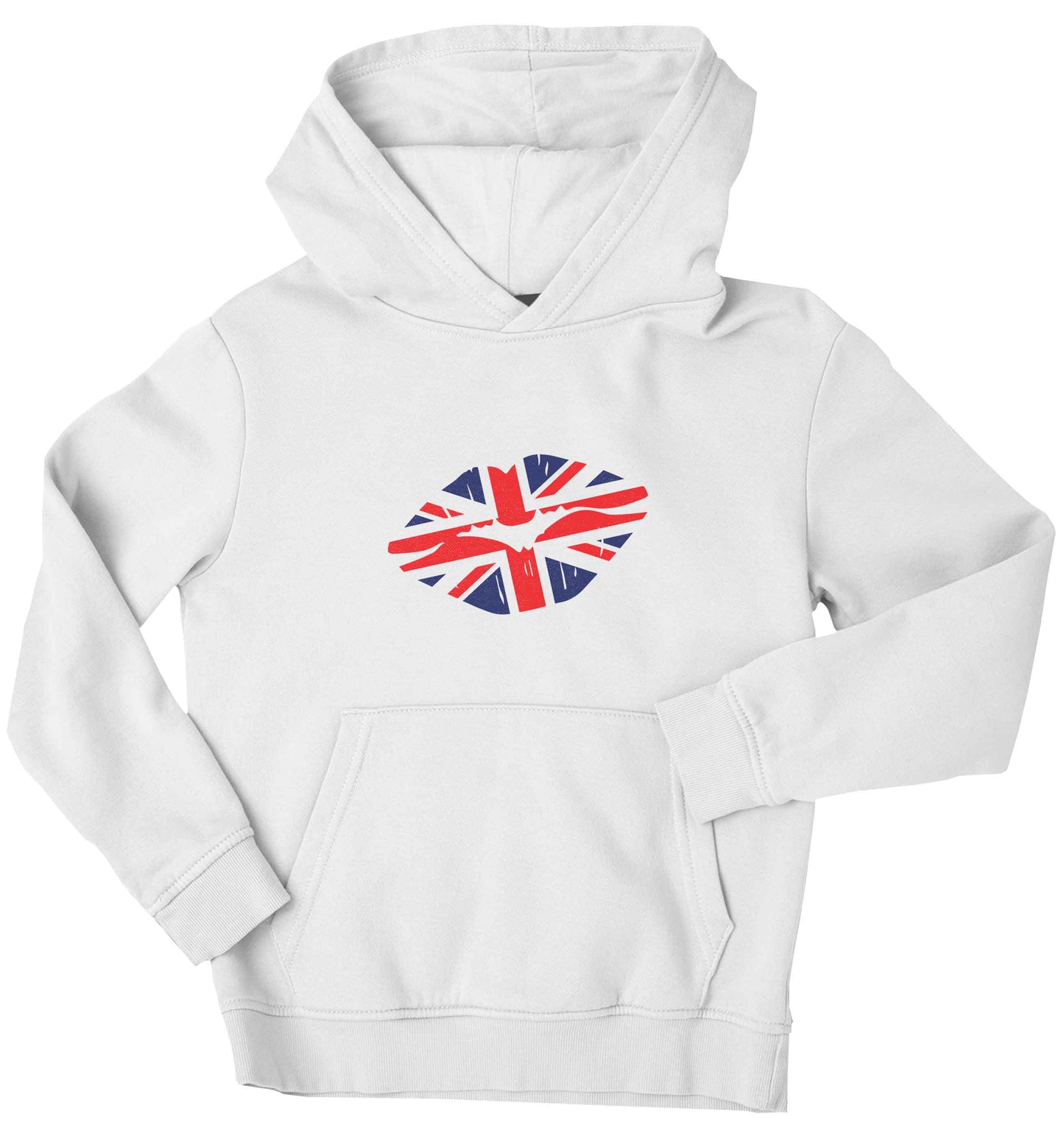 British flag kiss children's white hoodie 12-13 Years