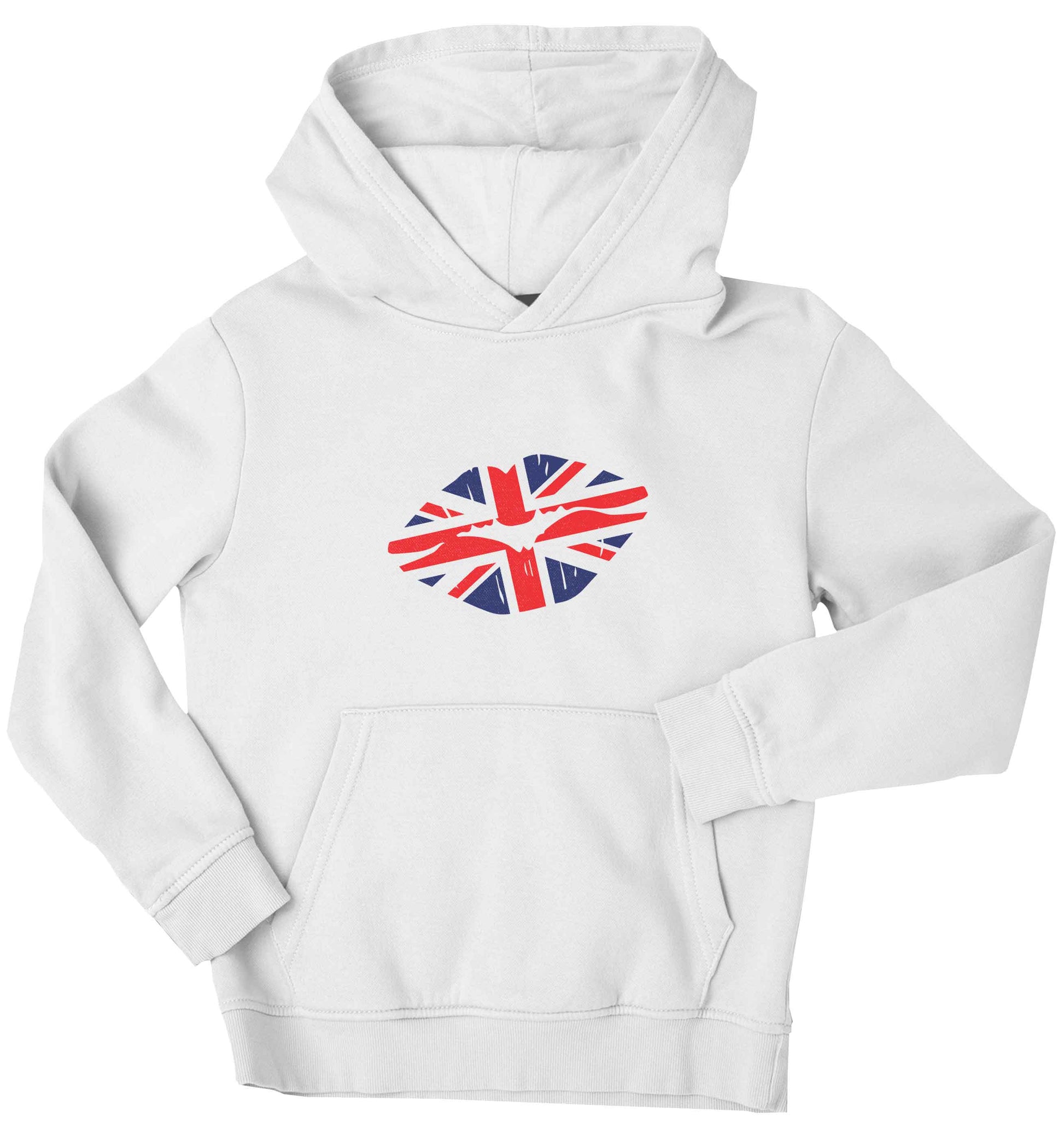 British flag kiss children's white hoodie 12-13 Years