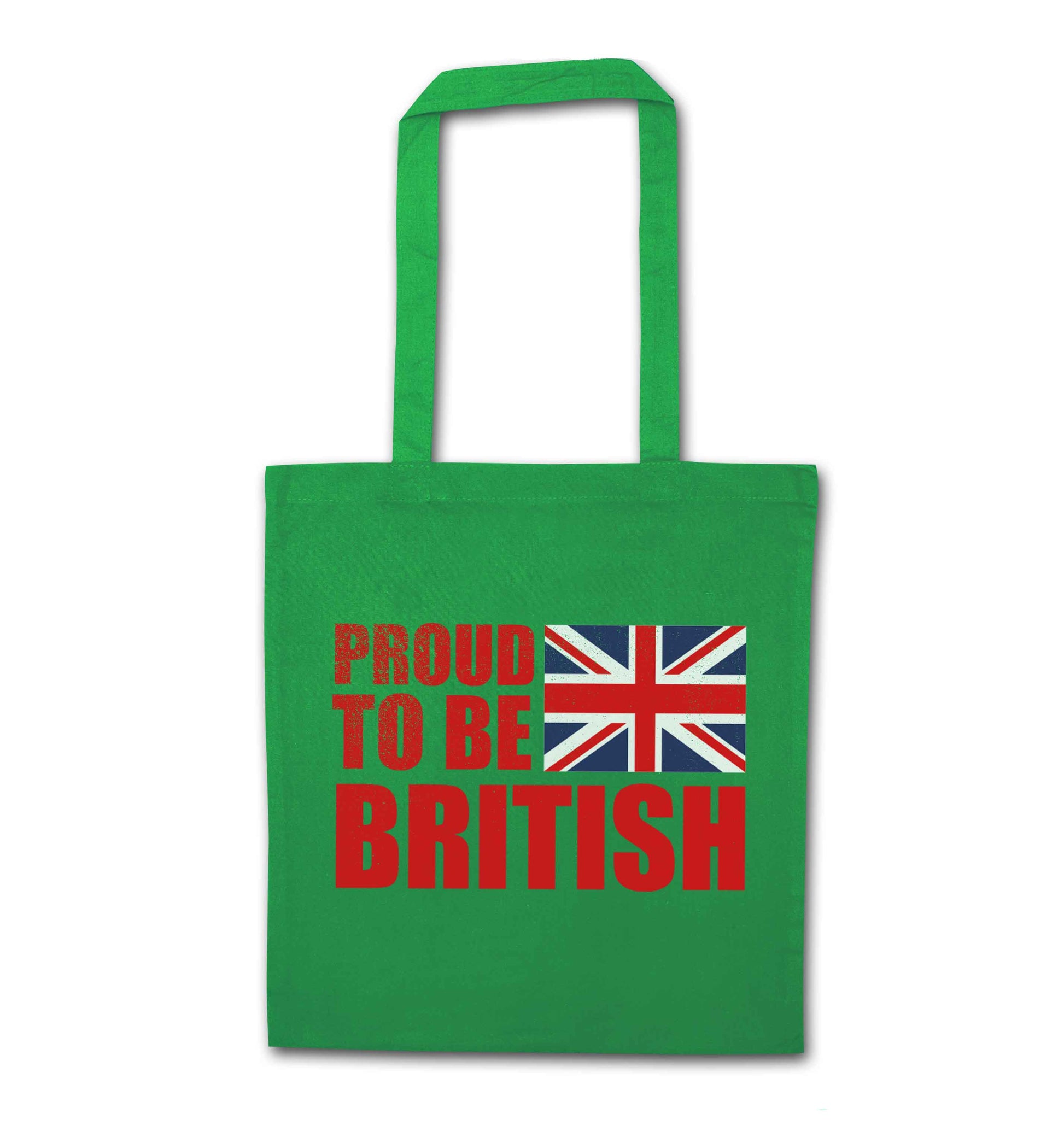Proud to be British green tote bag
